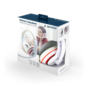 Gembird MHS-03 Stereo Headset - White/Red, Boom Microphone