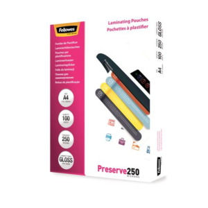 Fellowes A4 Glossy Laminating Pouches - 250 Micron, 100 Pack