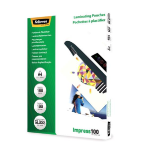 Fellowes A4 Glossy Laminating Pouches - 100 Micron, 100 Pack