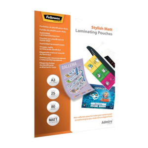 Fellowes Admire A3 Laminating Pouches - Matt Finish, 80 Micron, 25 Pack