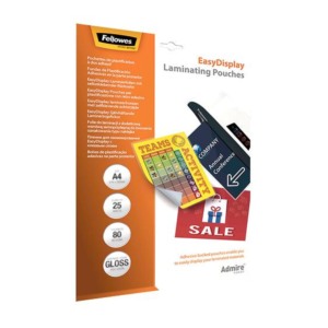 Fellowes EasyDisplay A4 Laminating Pouches - 80 Micron, 25 Pack